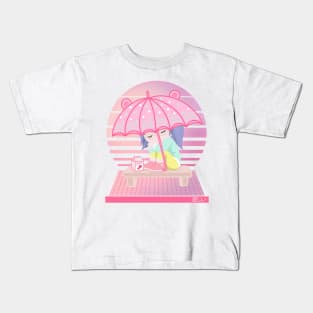 90s Japanese Kawaii Sad Girl Pink Japanese Strawberry Milk Kids T-Shirt